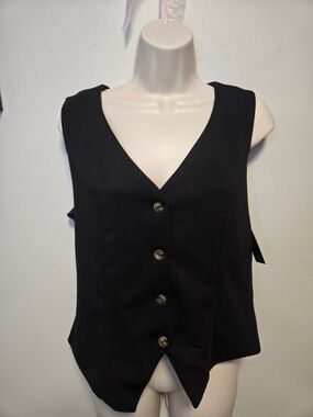 NWT Scoton Women's Tailored V-Neck Button Vest - Black